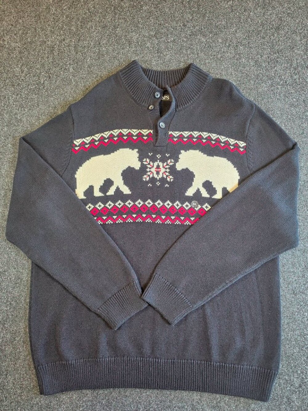 Chaps Polar Bear Fair Isle Sweater Mens XL Nordic Mock Neck Christmas Winter